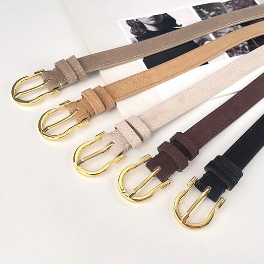 Suede Real Leather Waist Belt for Women Vintage Simple Design Jeans Belt Strap Cinturones Cinturones Para Hombre Blue Camel