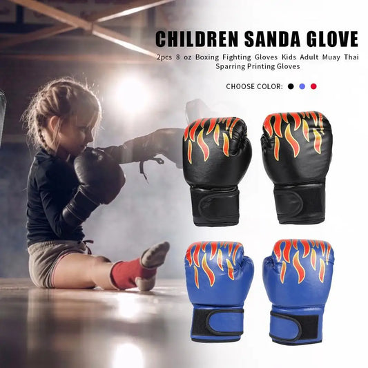 2Pcs Kids Boxing Gloves Children Punch Training Sparring Kickboxing Fighting Fitness Mitts Hitting Hand Protector Blue Black Red
