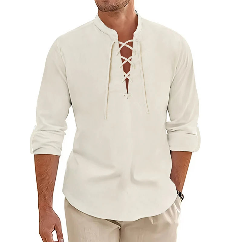 New Men's Long Sleeved Vintage Shirt Medieval Viking Top Cotton Shirts Men Halloween Costume Breathable Mens Tshirts Yoga Shirts