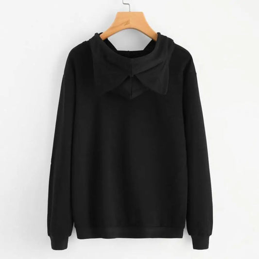 Long Sleeve Hoodies Sweatshirt For Women Cute Cat Print and Ear Kangaroo Pocket Drawstring Hooded Jogger Pullover Tops