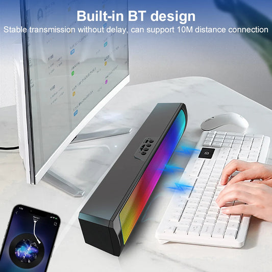 Portable Computer Sound Bar Speakers RGB Bluetooth-Compatible 5.0 Soundbar Stereo Subwoofer PC Sound Bar Loudspeaker for Desktop