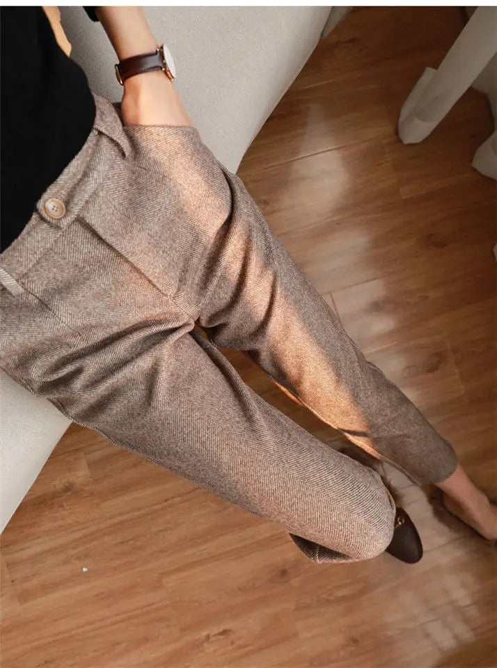 Woolen Pants Women's Harem Pencil Pants 2026 Autumn Winter High Waisted Casual Suit Pants Office Lady Women Trousers