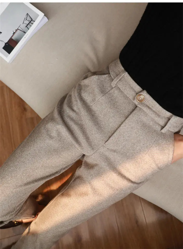 Woolen Pants Women's Harem Pencil Pants 2026 Autumn Winter High Waisted Casual Suit Pants Office Lady Women Trousers