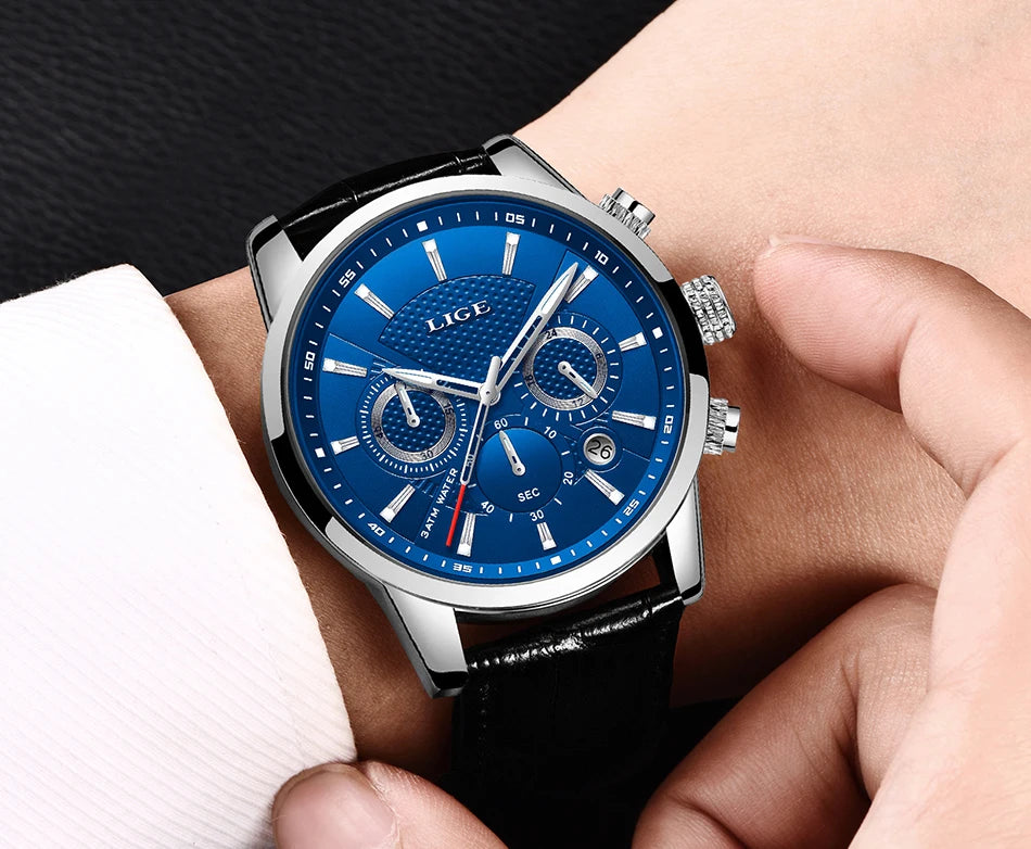LIGE 2025 Watch Men Fashion Sports Quartz Clocks Mens Watches Top Brand Leather Military Waterproof Date Watch Relogio Masculino