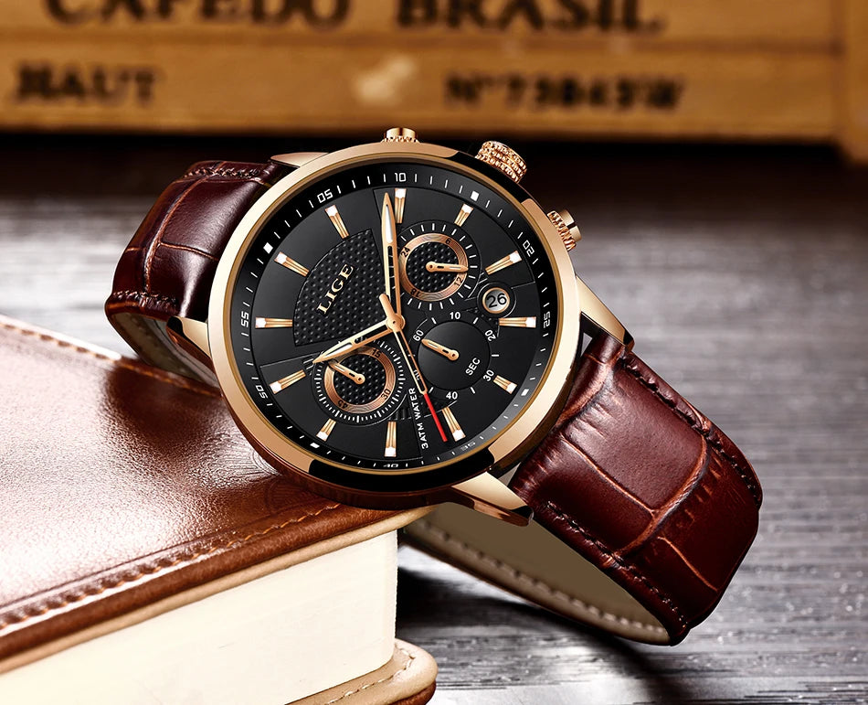 LIGE 2025 Watch Men Fashion Sports Quartz Clocks Mens Watches Top Brand Leather Military Waterproof Date Watch Relogio Masculino