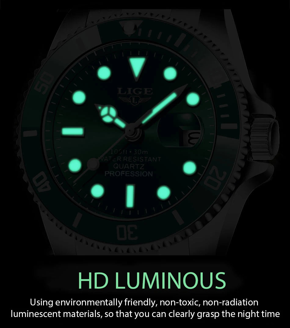 Reloj LIGE Top Brand Luxury Fashion Diver Watch Men Waterproof Date Clock Sport Watches Mens Quartz Wristwatch Relogio Masculino
