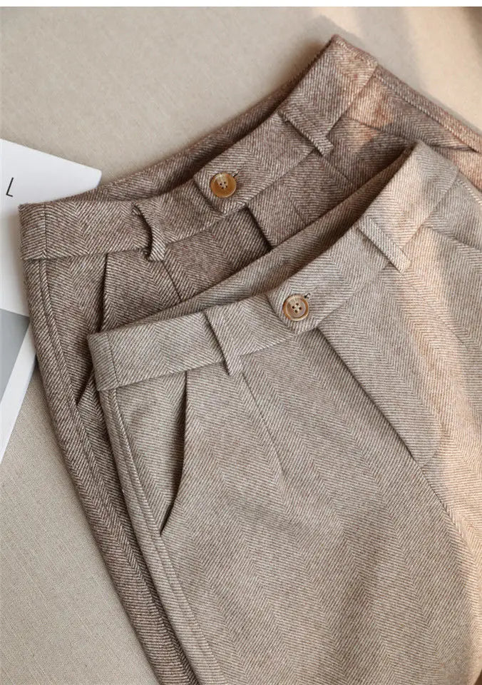 Woolen Pants Women's Harem Pencil Pants 2026 Autumn Winter High Waisted Casual Suit Pants Office Lady Women Trousers