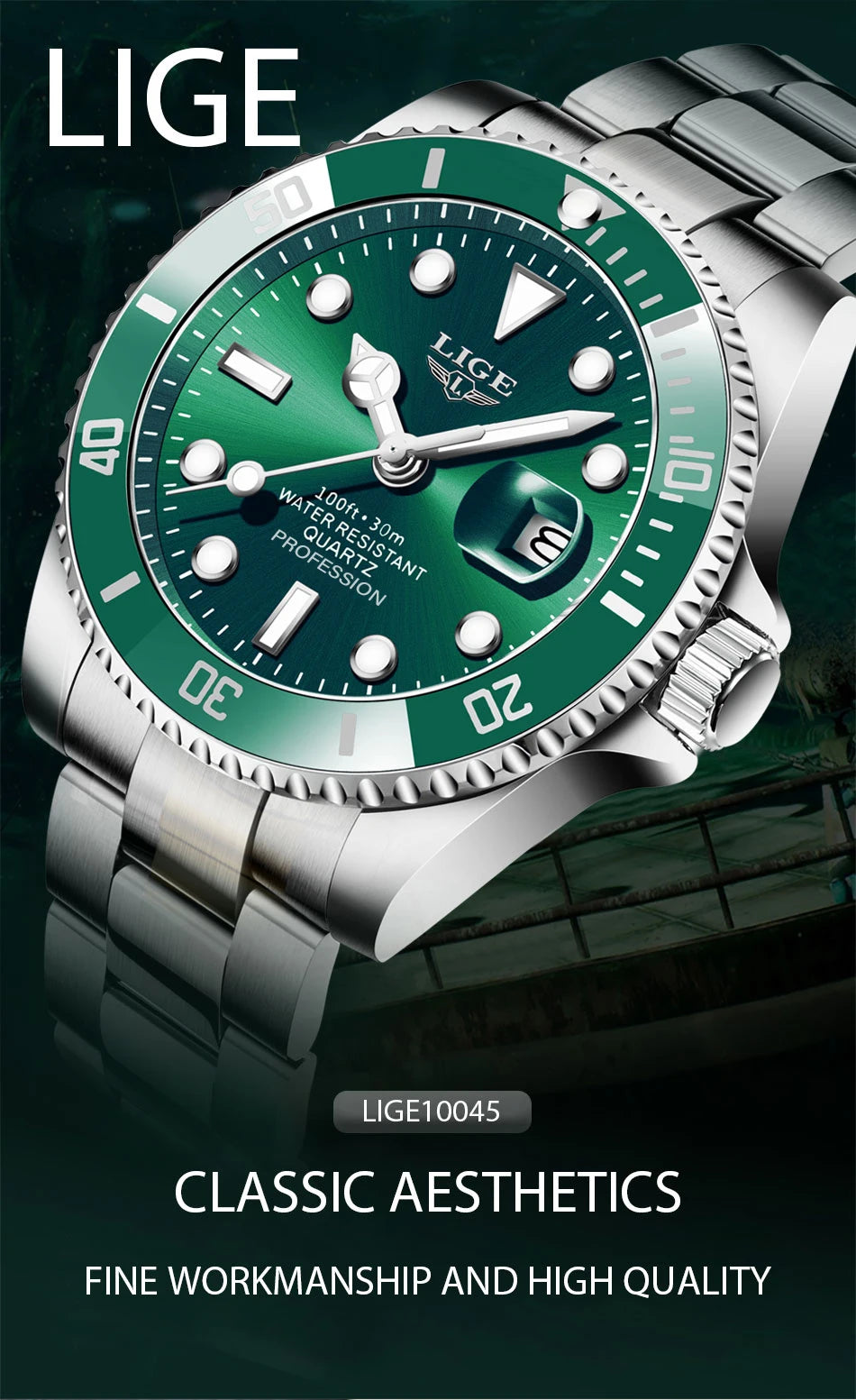 Reloj LIGE Top Brand Luxury Fashion Diver Watch Men Waterproof Date Clock Sport Watches Mens Quartz Wristwatch Relogio Masculino