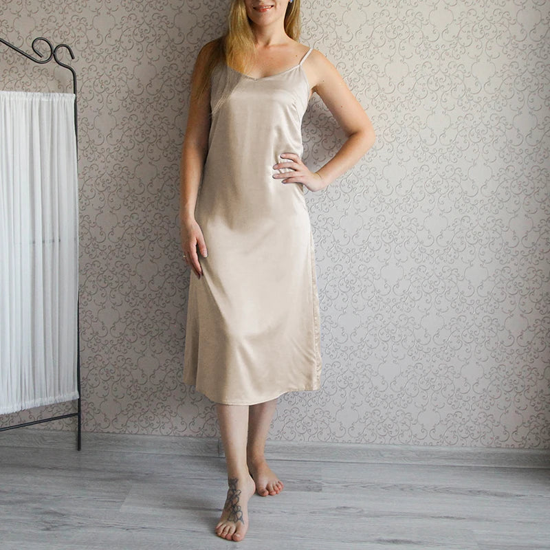 Original Satin Summer Dress Spaghetti Straps V-Neck Backless Long Dresses For Women Party Sexy Vestidos Sundress，M30262