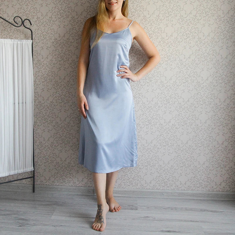 Original Satin Summer Dress Spaghetti Straps V-Neck Backless Long Dresses For Women Party Sexy Vestidos Sundress，M30262