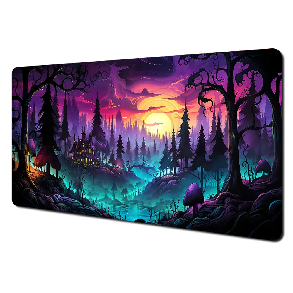 Mysterious Purple Forest large Mouse Pad Desk Mat gaming mats Non-Slip Stitched Edge pc accessories keyboard mousemat office rug