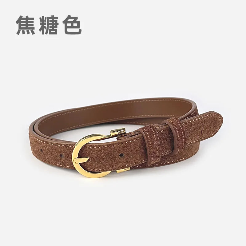 Suede  Real Leather Waist Belt for Women Vintage Simple Design Jeans Belt Strap Cinturones  Cinturones Para Hombre Blue Camel