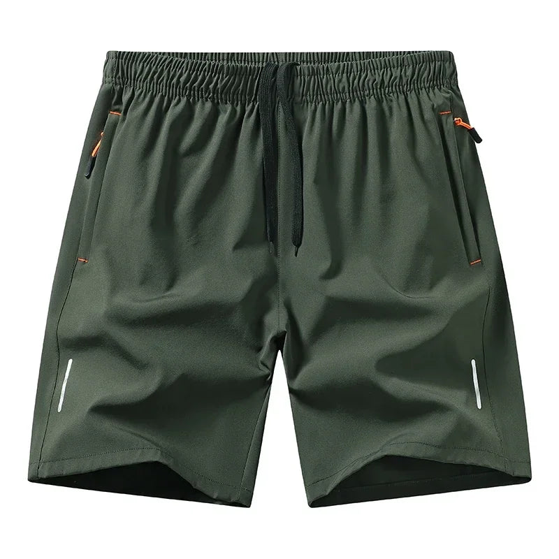 Men's Casual Shorts for Sports Ice Silk Fitness Beach Shorts Breathable Elastic Waist Quick Dry Zipper Pocket Running Shorts Men