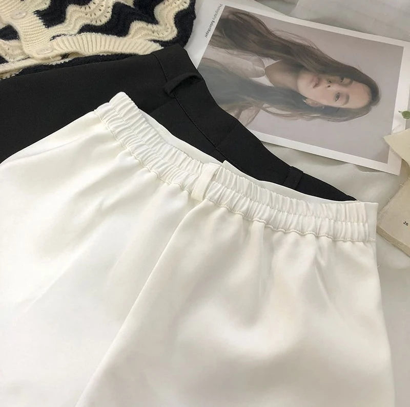 Elegant Suit Shorts Women Solid High Waist Wide Leg Shorts Office Lady Korean Fashion Black White Simple All Match Short Pants