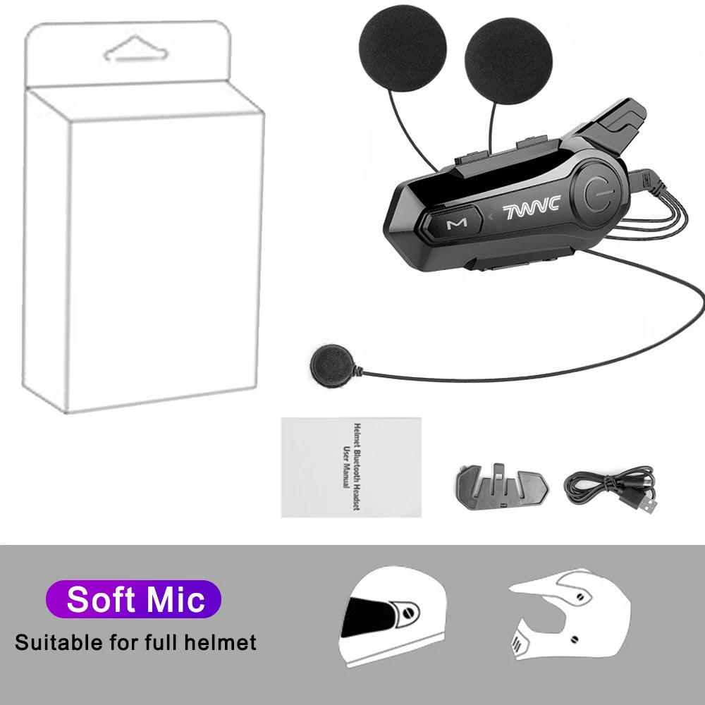 1/2 X1 Bluetooth Motorcycle Helmet Intercom Headset For 2 Rider 1000M intercomunicador Moto Interphone Wireless Handsfree Call