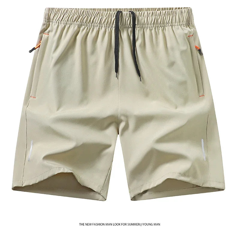 Men's Casual Shorts for Sports Ice Silk Fitness Beach Shorts Breathable Elastic Waist Quick Dry Zipper Pocket Running Shorts Men