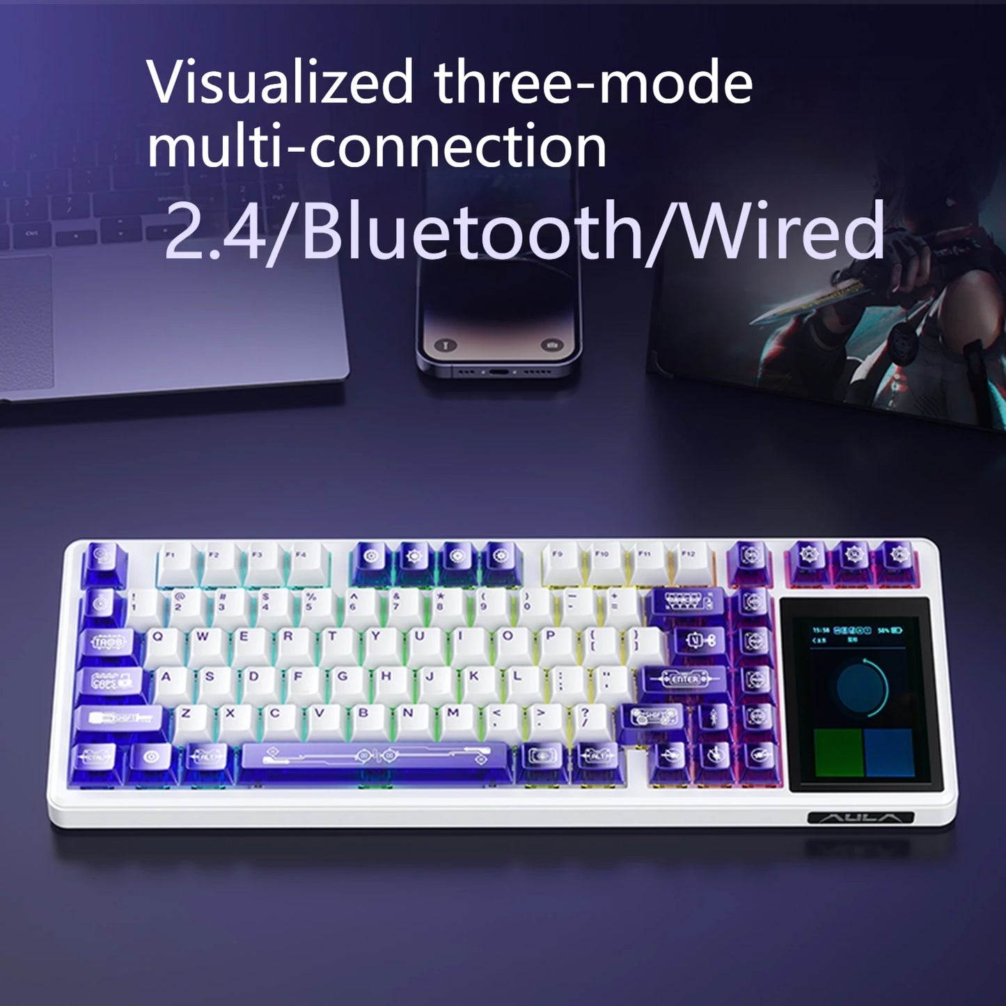 AULA L99 Gaming Keyboard 3.98-inch IPS Touchscreen Mechanical Keyboard Wireless Customizable Tri-mode Bluetooth Esports