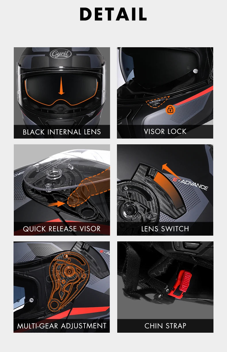 Motorcycle Helmet Dual Visor Modular Flip Up Full Face Helmet for Adult Men Women DOT Approved Casco Moto CYRIL AH121