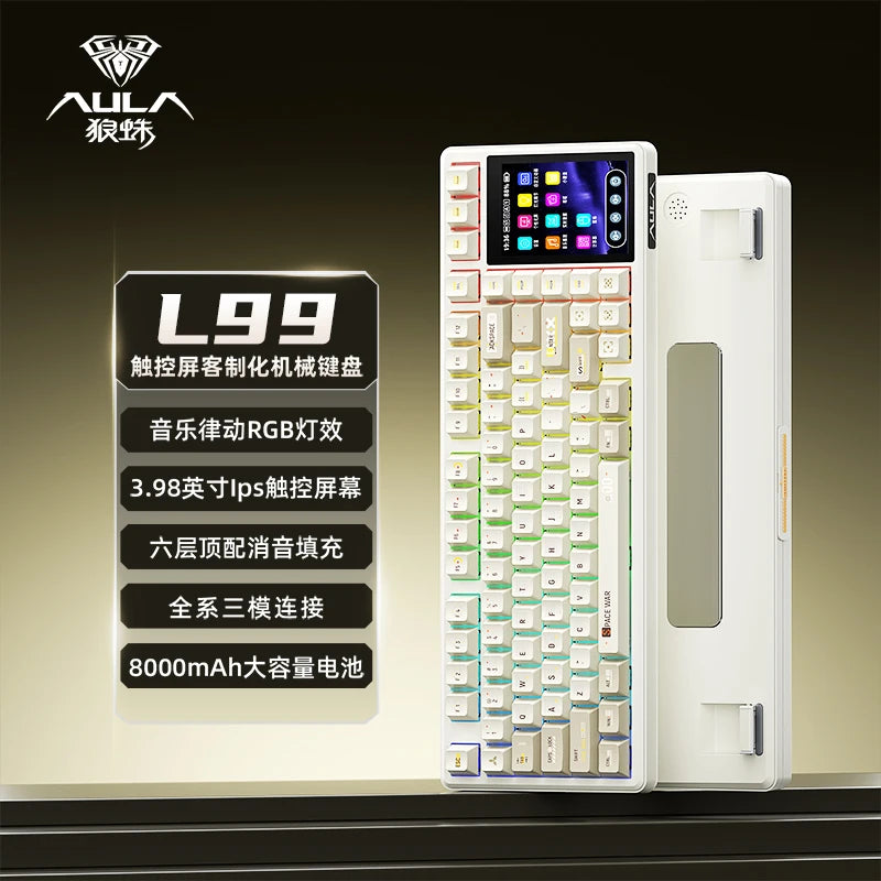 AULA L99 Gaming Keyboard 3.98-inch IPS Touchscreen Mechanical Keyboard Wireless Customizable Tri-mode Bluetooth Esports