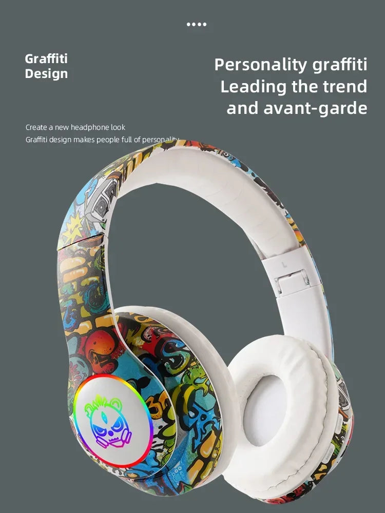 Graffiti LED Light Bluetooth Headsets Game Doodle Wireless Headphones Earphones Mic  For Kids Boy Girl Gifts Support TF Card