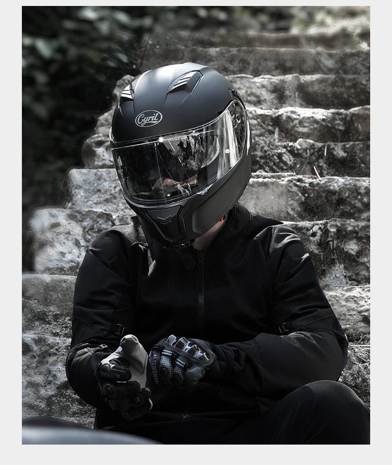 Motorcycle Helmet Dual Visor Modular Flip Up Full Face Helmet for Adult Men Women DOT Approved Casco Moto CYRIL AH121