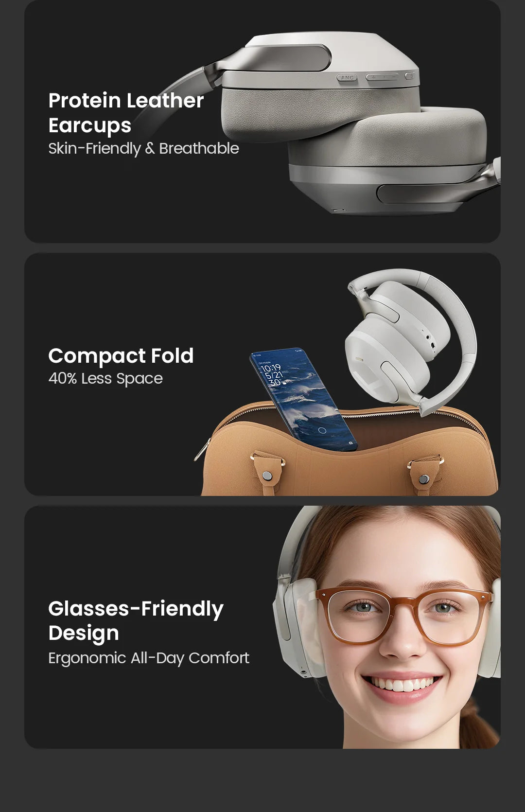 HAYLOU S40 ANC Wireless Headphones Bluetooth 6.0 Hi-Res Audio Over Ear Headset 50dB Hybrid Active Noise Cancellation Earphones
