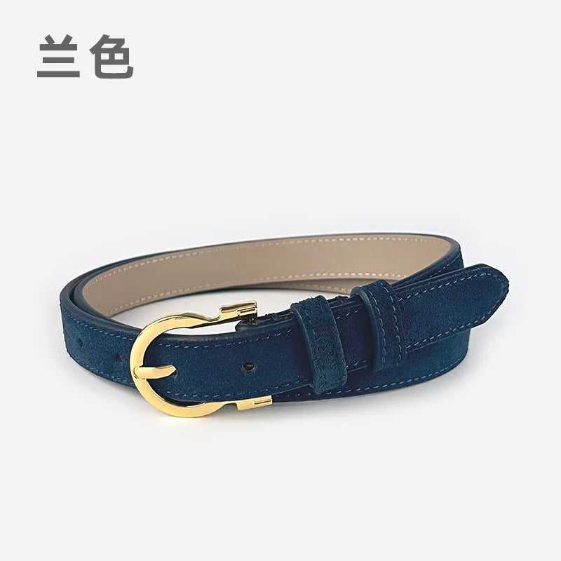Suede  Real Leather Waist Belt for Women Vintage Simple Design Jeans Belt Strap Cinturones  Cinturones Para Hombre Blue Camel