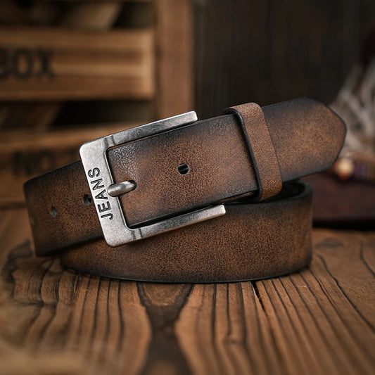 A men's and women's casual retro belt Western style! PU leather belt with metal buckle, suitable for daily work wear