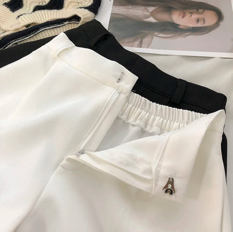 Elegant Suit Shorts Women Solid High Waist Wide Leg Shorts Office Lady Korean Fashion Black White Simple All Match Short Pants