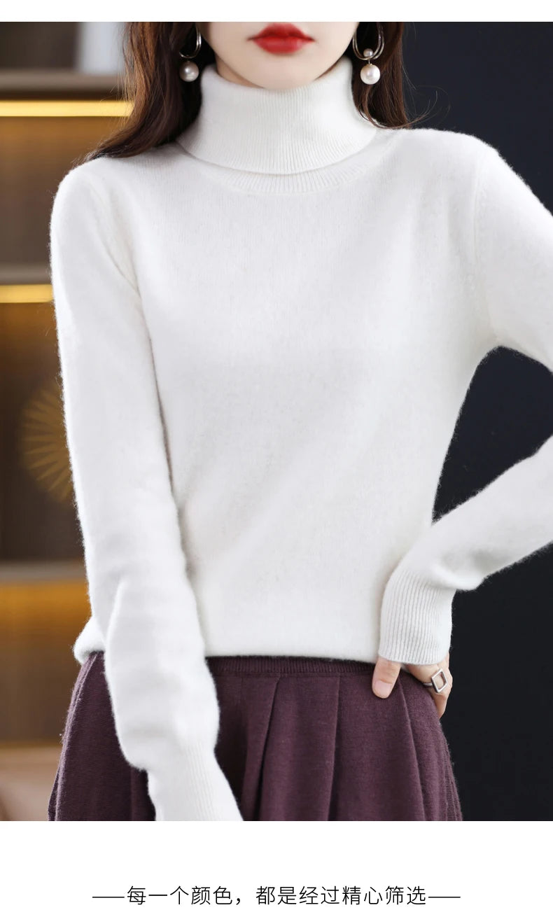 100% Merino Wool High Turnover Collar Knitted Sweater For Women's Autumn And Winter Warm Top Elegant 2YS Versatile Jiu Jia 206