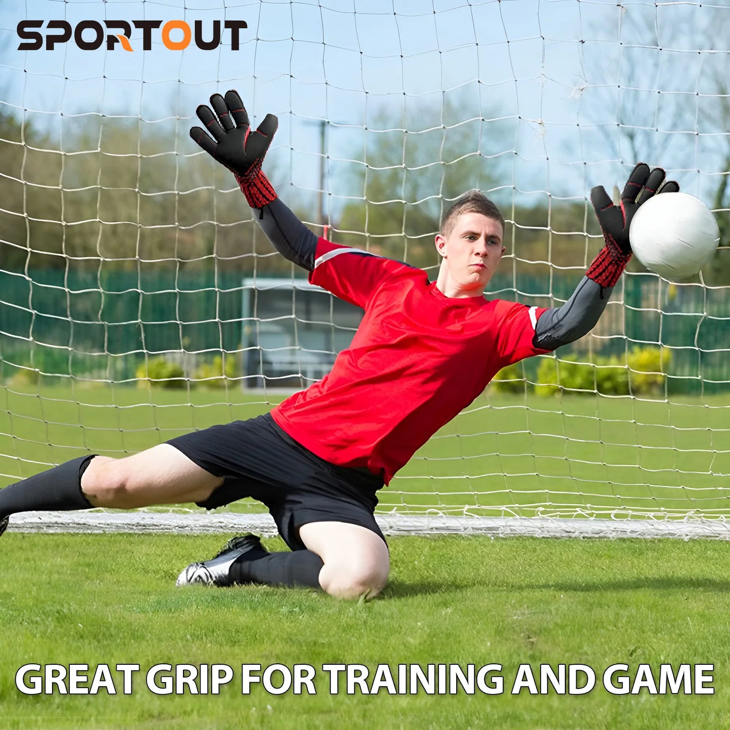 Goalkeeper gloves, men's goalkeeper gloves, football gloves, 4+3mm latex with super strong grip and strong breathability