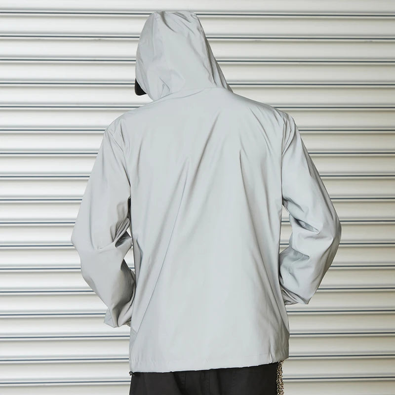 Night Reflective Clothes Spring New Men's Hooded Jacket Outdoor Run Casual Windproof Coat Couples Hip-hop Streetwear S-5XL