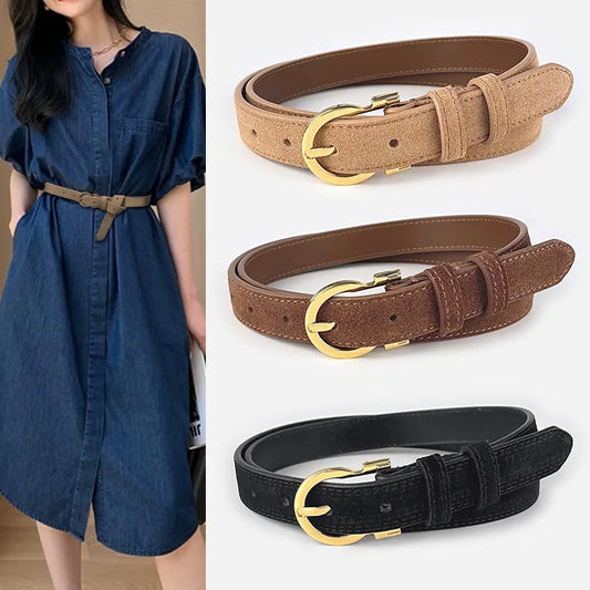 Suede  Real Leather Waist Belt for Women Vintage Simple Design Jeans Belt Strap Cinturones  Cinturones Para Hombre Blue Camel