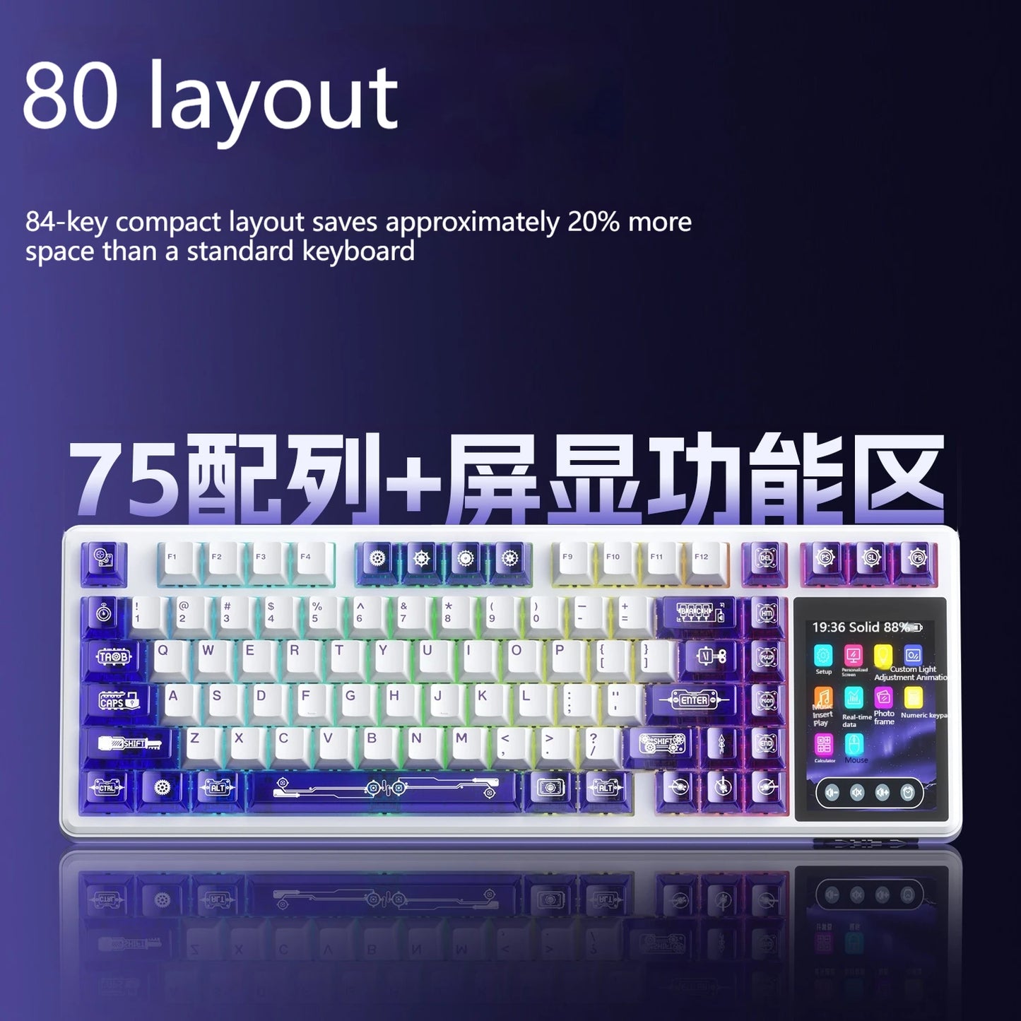 AULA L99 Gaming Keyboard 3.98-inch IPS Touchscreen Mechanical Keyboard Wireless Customizable Tri-mode Bluetooth Esports