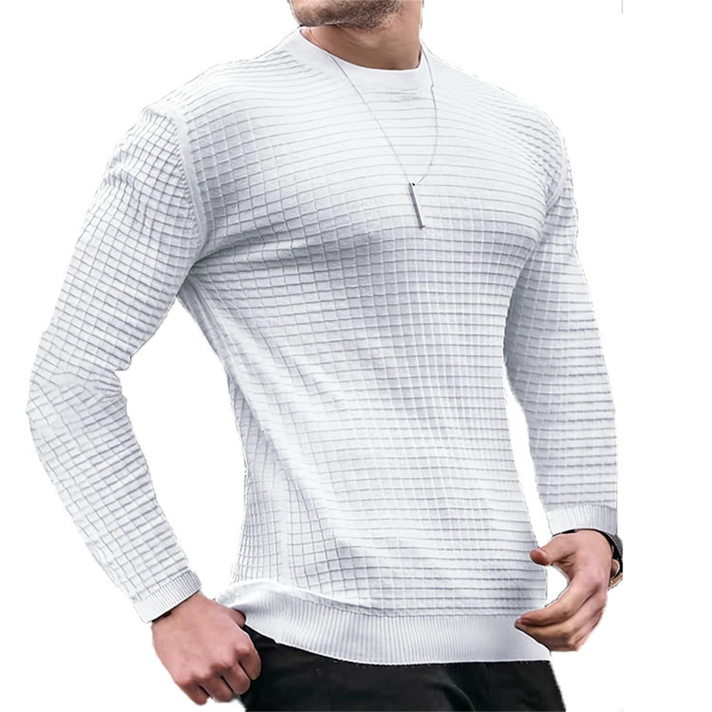 Men's coat fashion small check Waffle youth round neck jacquard check hoodie
