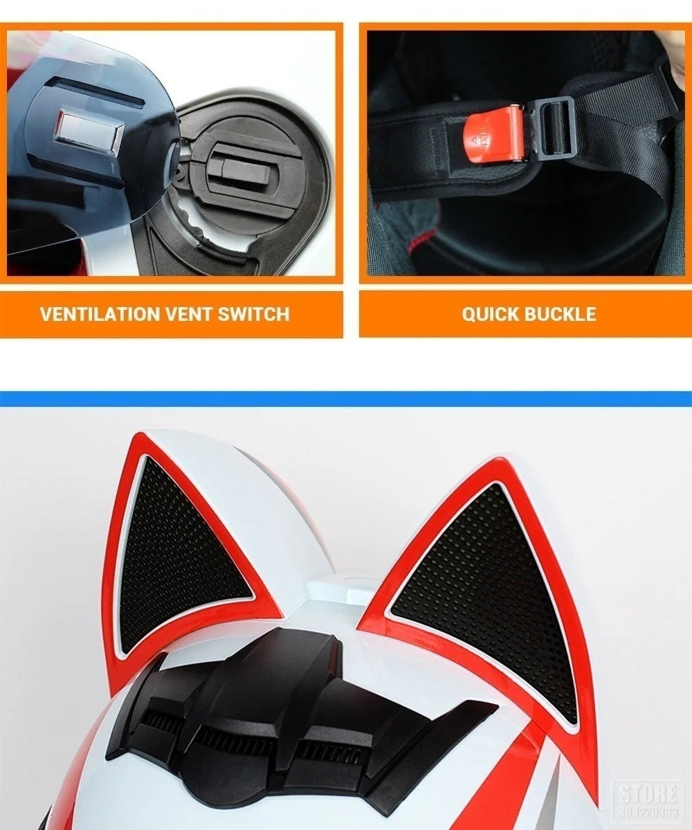 2022 Motorcycle Cat Ear Helmet Capacete Casque Full Face Helmet Women Moto Ear Helmets Personality Motorbike Helmet Motocross