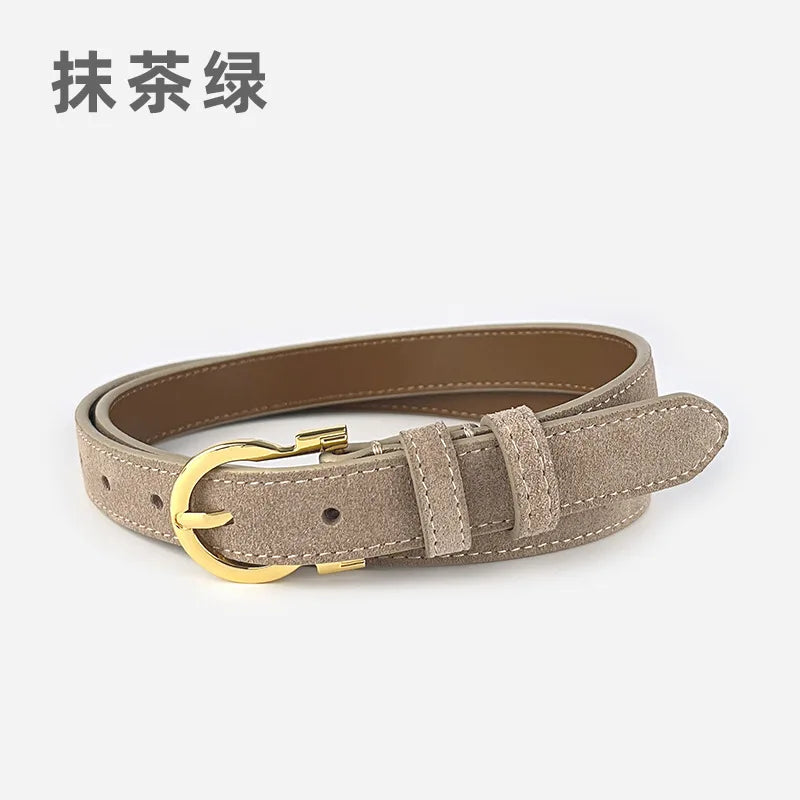 Suede  Real Leather Waist Belt for Women Vintage Simple Design Jeans Belt Strap Cinturones  Cinturones Para Hombre Blue Camel