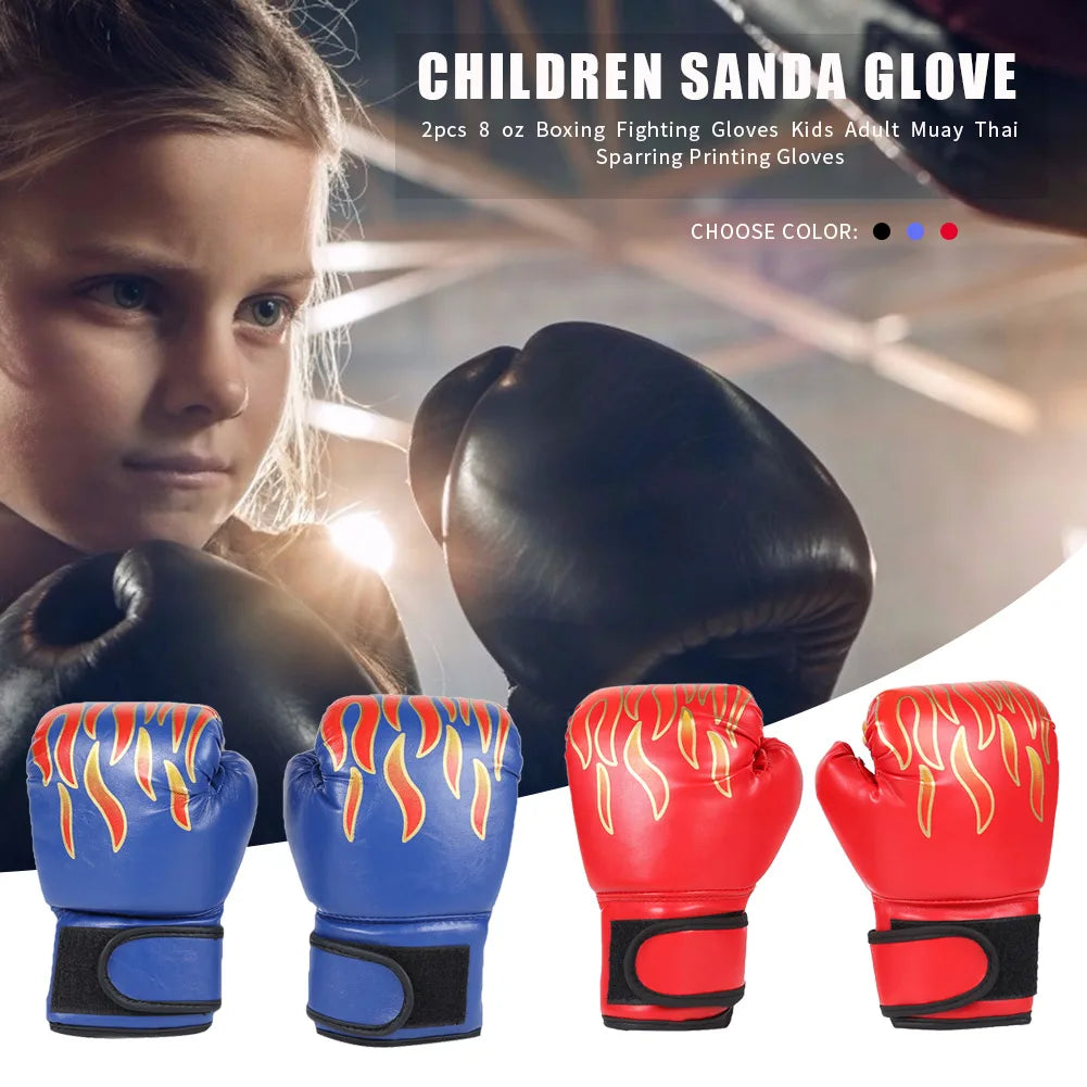 2Pcs Kids Boxing Gloves Children Punch Training Sparring Kickboxing Fighting Fitness Mitts Hitting Hand Protector Blue Black Red