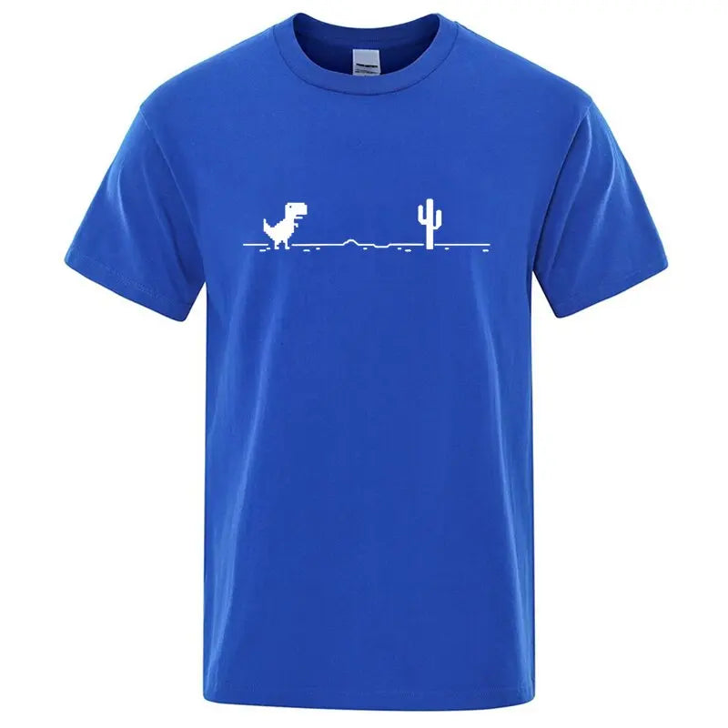 Men's High Quality 100%Cotton Funny Dinosaur Print T Shirt Loose O-neck Summer Cool Men Tshirt Short Sleeve T-shirt Male Tee Top