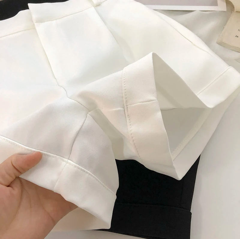 Elegant Suit Shorts Women Solid High Waist Wide Leg Shorts Office Lady Korean Fashion Black White Simple All Match Short Pants