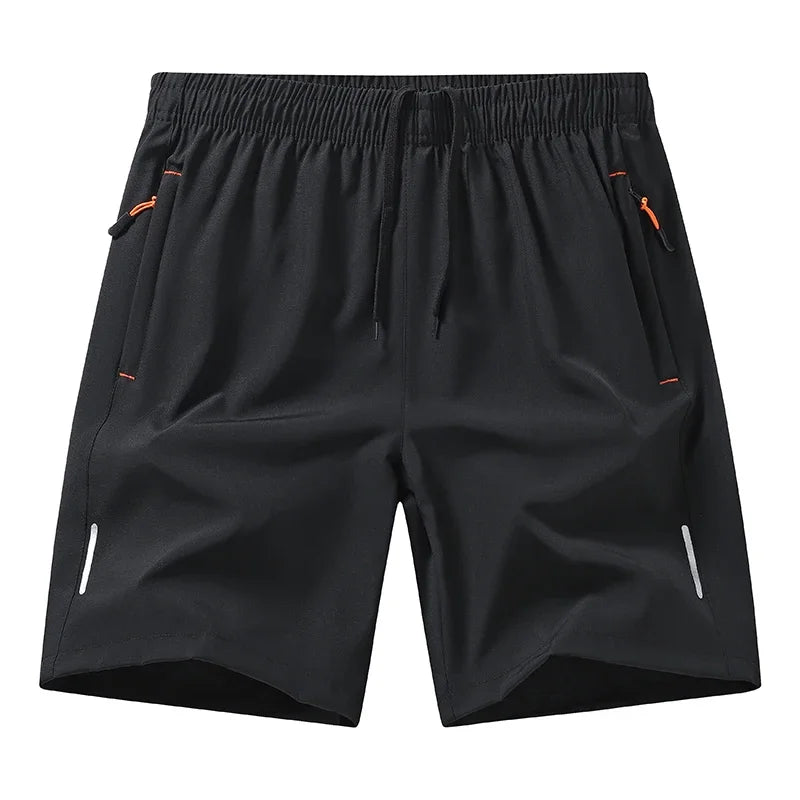Men's Casual Shorts for Sports Ice Silk Fitness Beach Shorts Breathable Elastic Waist Quick Dry Zipper Pocket Running Shorts Men