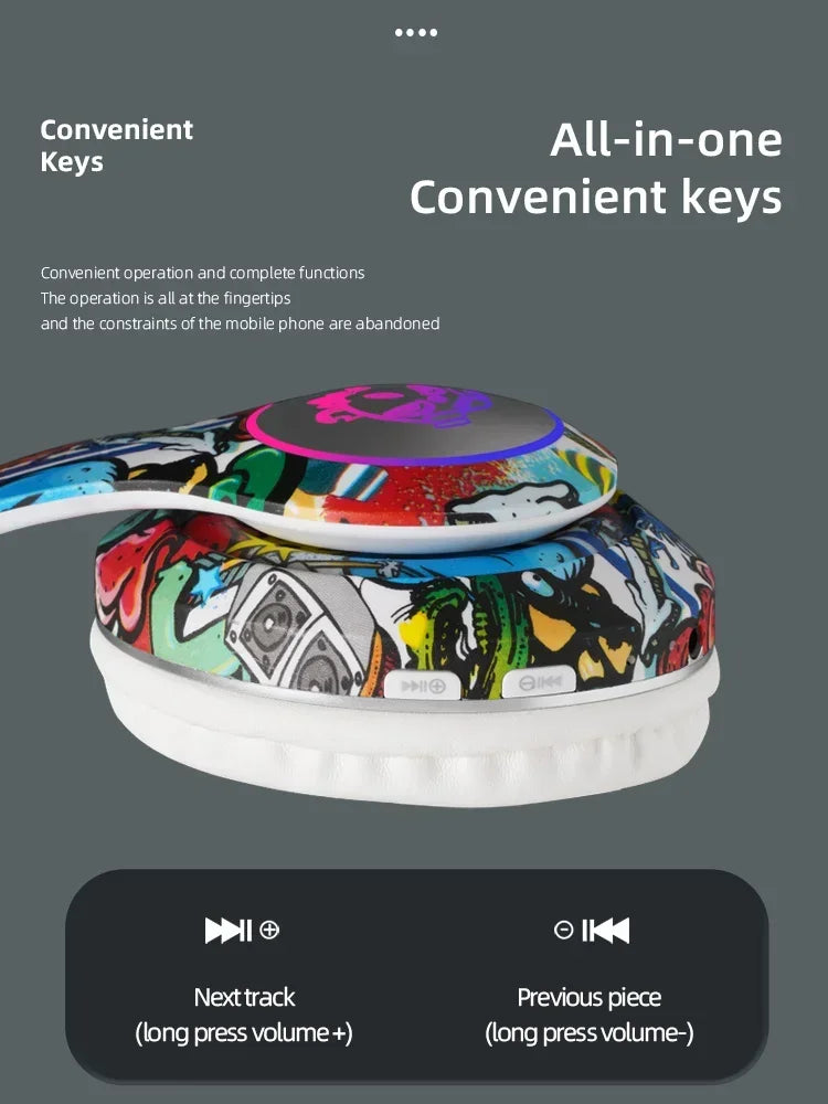 Graffiti LED Light Bluetooth Headsets Game Doodle Wireless Headphones Earphones Mic  For Kids Boy Girl Gifts Support TF Card