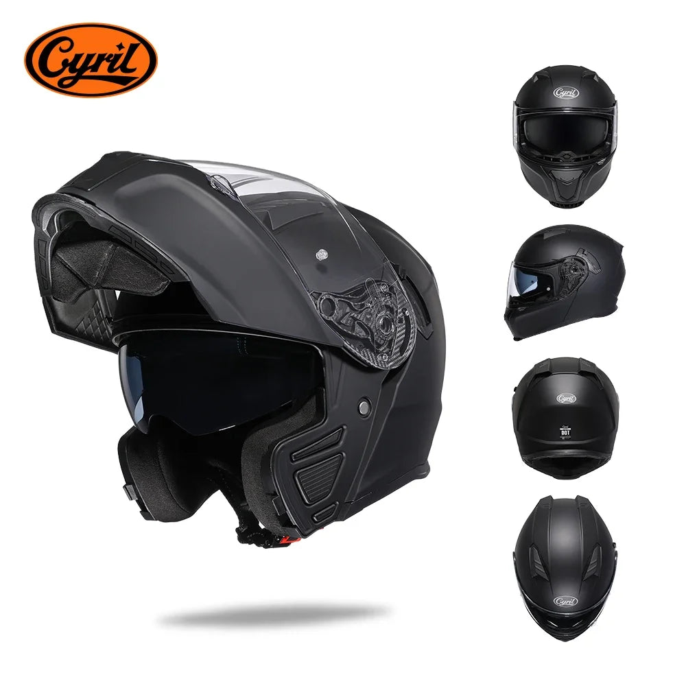 Motorcycle Helmet Dual Visor Modular Flip Up Full Face Helmet for Adult Men Women DOT Approved Casco Moto CYRIL AH121