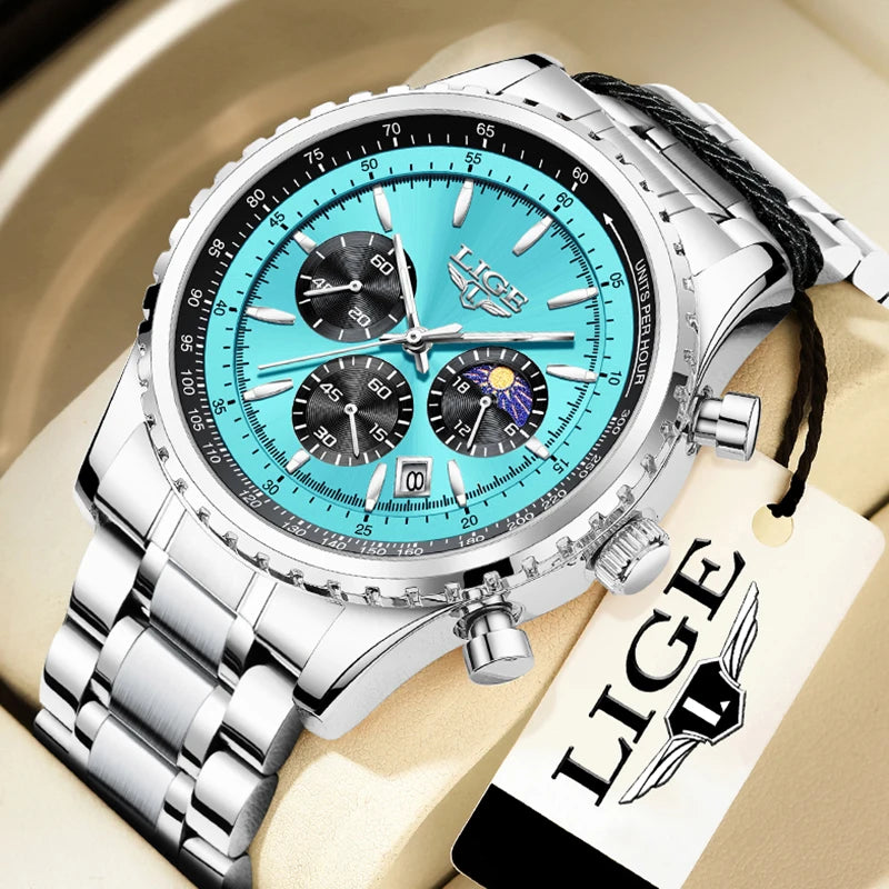 Relogio Masculino LIGE New Men Watch With Full Steel Waterproof Luminous Quartz Watch For Men Fashion Military Date Chronograph