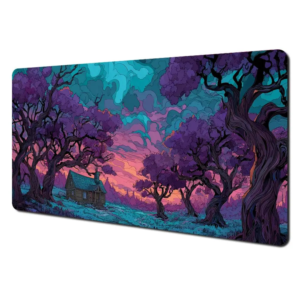 Mysterious Purple Forest large Mouse Pad Desk Mat gaming mats Non-Slip Stitched Edge pc accessories keyboard mousemat office rug