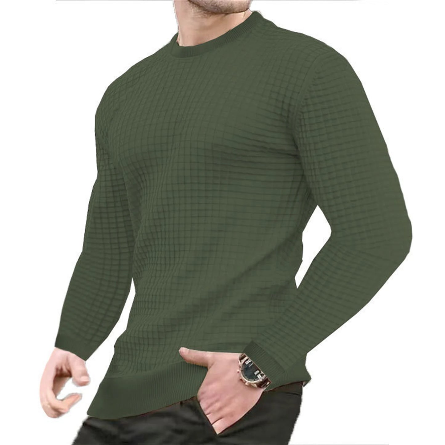 Men's coat fashion small check Waffle youth round neck jacquard check hoodie