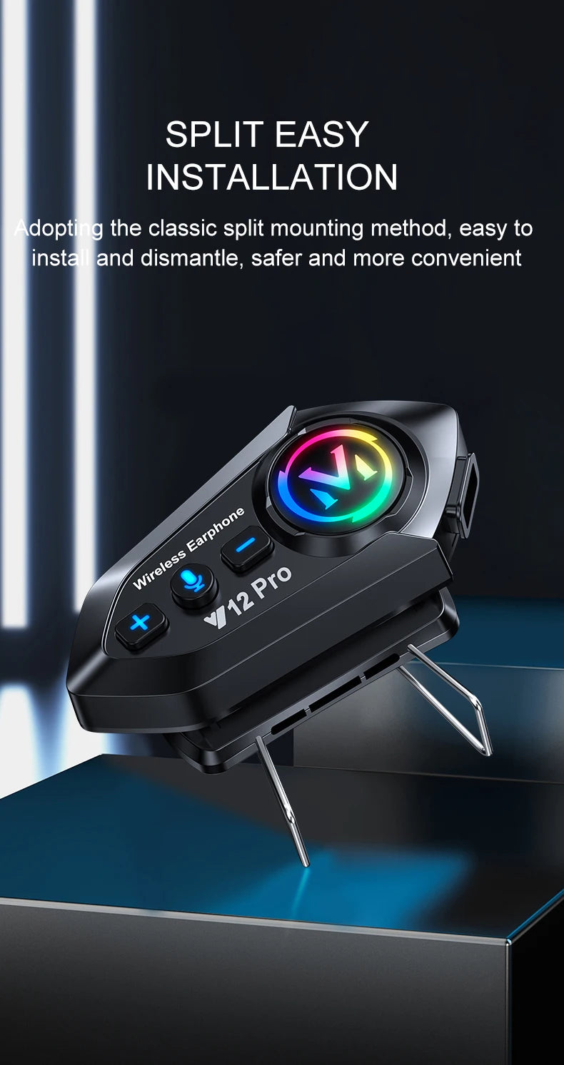 Y12 Pro Motorcycle Helmet Intercom Headset Bluetooth 5.4 Hands Free Call 500M For 2 Rider Intercomunicador Moto Interphone Music