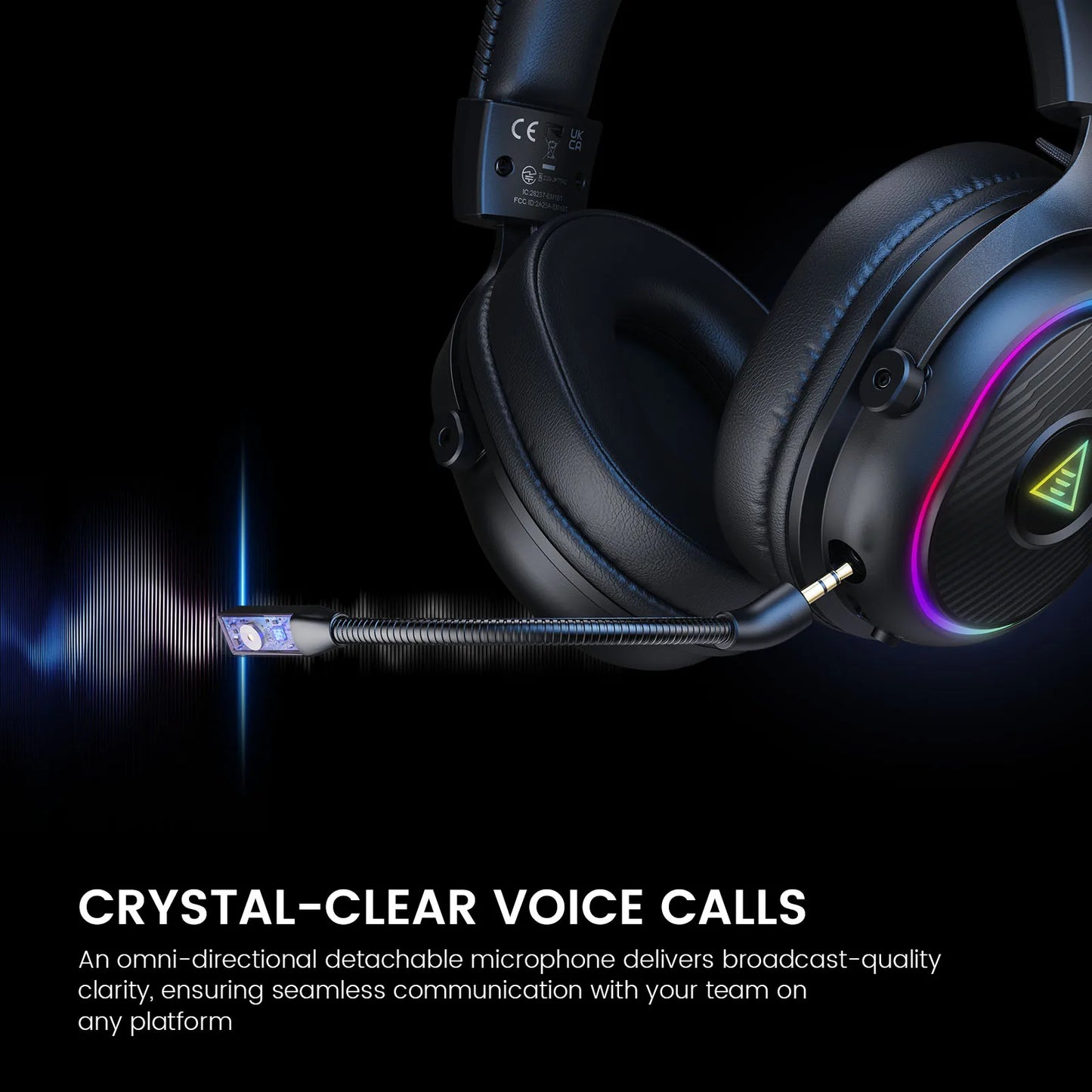 EKSA Mako BT 2.4GHz Low Latency Wireless Headphones, Over-Ear Bluetooth 5.3 Headset Gamer with Detachable Microphone for PC/PS5