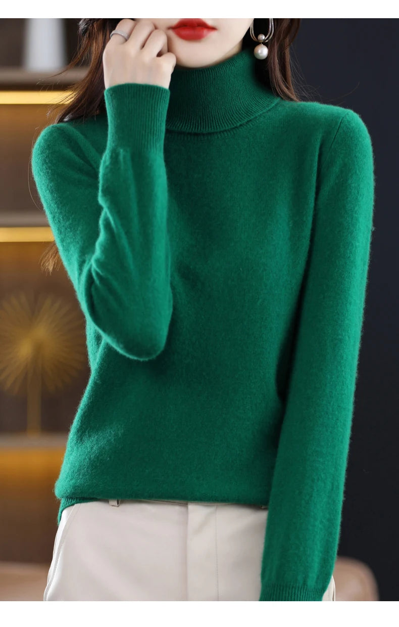 100% Merino Wool High Turnover Collar Knitted Sweater For Women's Autumn And Winter Warm Top Elegant 2YS Versatile Jiu Jia 206