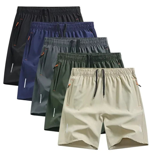 Men's Casual Shorts for Sports Ice Silk Fitness Beach Shorts Breathable Elastic Waist Quick Dry Zipper Pocket Running Shorts Men